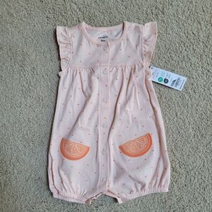 Carter's Orange Romper with Fruit Embroidery 6 Month